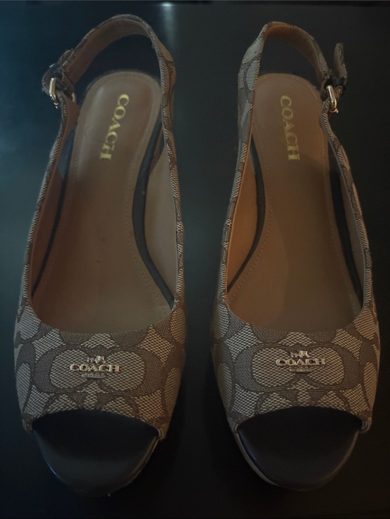 Coach Shoes - Vintage Coach Signature Canvas Peep-Toe Slingback Wedges